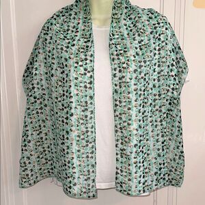 Vintage Mint Green, Tan,‎ Brown & White Circle Print Polyester Long Scarf